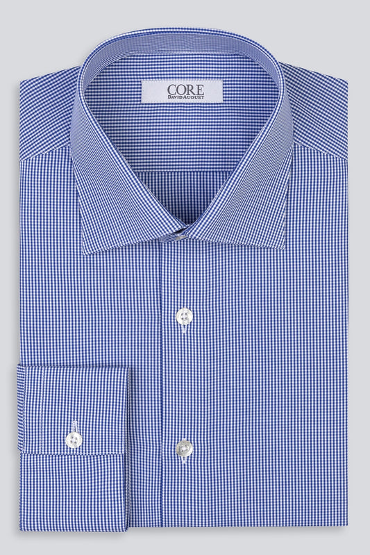 Non-Iron Poplin YD - Blue Small Check